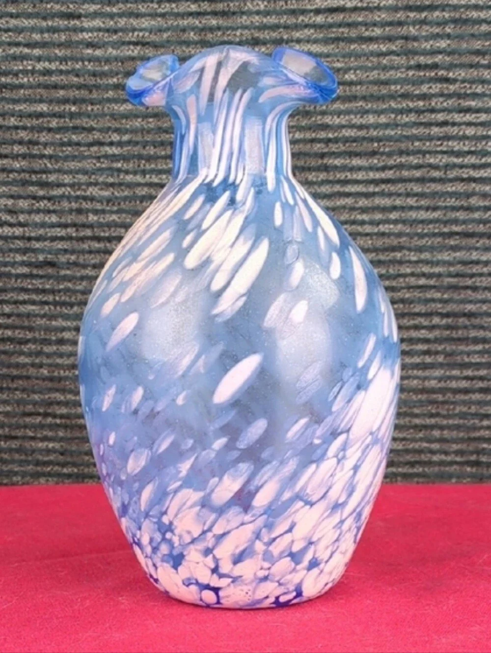 Vintage Hand Blown Blue And White Bud Vase 6.5